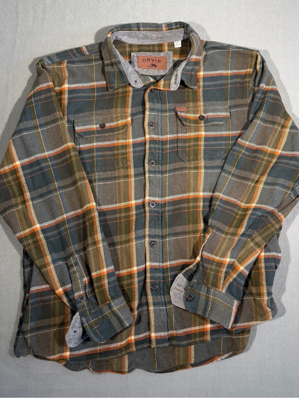 Orvis Mens XXL Plaid 100% Cotton Flannel Button Up Shirt